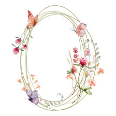 Wild flowers watercolor frame botanical hand drawn illustration