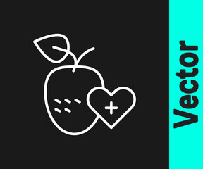 White line Healthy fruit icon isolated on black background. Vector