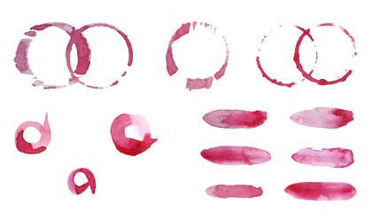 Set of watercolor design elements collection of circles, triangles, strokes, stripes, illustration isolated on white background