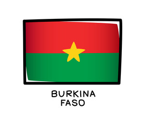 The flag of Burkina Faso. Colorful logo of the flag of West Africa. Red and green brush strokes, drawn by hand. Black outline. Vector illustration