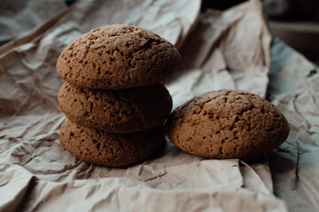 Bakery products. Homemade cookies with sugar on a paper background. Background image, copy space.