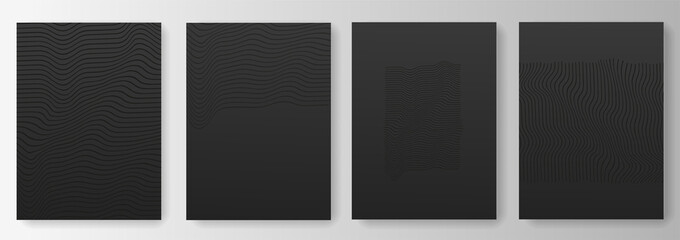 Collection of black backgrounds with abstract waves