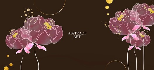 Floral Creative Background. Abstract Wallpaper with Line Art Flowers Design. Peony Flowers Luxury Background for Modern Design Cover, Wall Decor, Invitation, Social Media. © Наталья Дьячкова