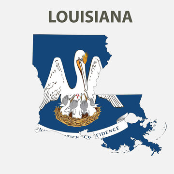 State with a flag. Louisiana, USA.
