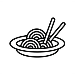 Simple Vector Bowl of Noodles icon. Bowl of Noodles with Chopsticks vector illustration on white background.