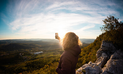 The girl takes a selfie
