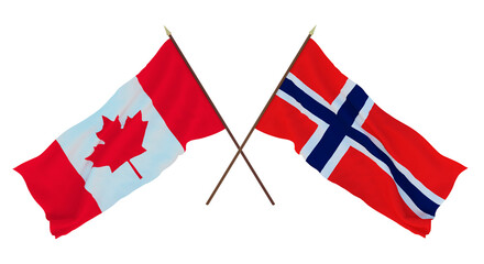 Background for designers, illustrators. National Independence Day. Flags Canada and  Norway