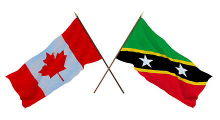 Background for designers, illustrators. National Independence Day. Flags Canada and  Saint Kitts and Nevis