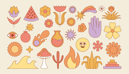 Vector set of design elements, patches and stickers - abstract background elements for branding, packaging, prints and social media posts