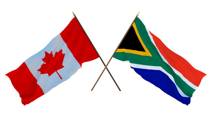 Background for designers, illustrators. National Independence Day. Flags Canada and  South Africa