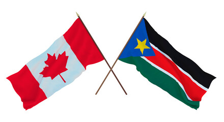 Background for designers, illustrators. National Independence Day. Flags Canada and  South Sudan