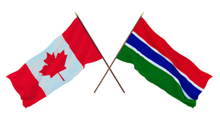 Background for designers, illustrators. National Independence Day. Flags Canada and Gambia
