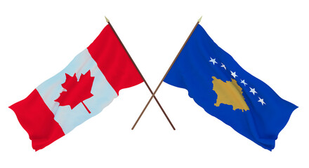 Background for designers, illustrators. National Independence Day. Flags Canada and Kosovo