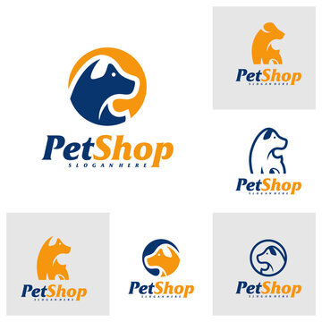 Set of Dog Logo Design Template. Pet logo concept vector. Emblem, Creative Symbol, Icon