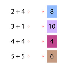 Folding trainer. Choose the correct answer. Addition tables. Fill in the missing numbers. Logic game. Children education poster on mathematics. School vector illustration with colorful cubes