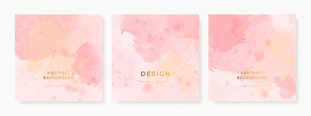 Set of abstract square banner, card or cover design template. Hand painted pink background. Vector illustration