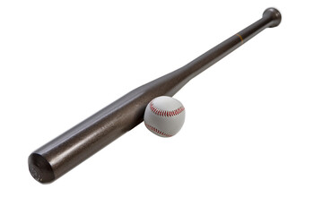 Sport Ideas. Full Length Closeup of Brown Wooden Baseball American Bat Along With Leather Ball Placed Together Over White Background