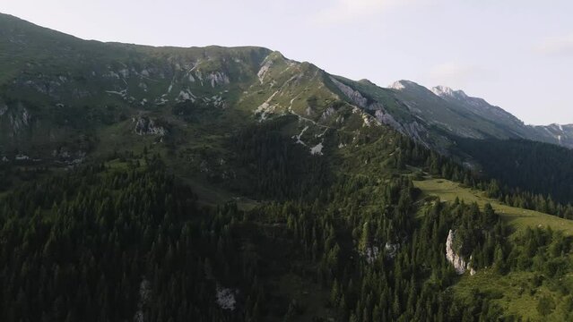 Alp Mountains in Slovenia, Beautiful Aerial Scenery, Approaching View