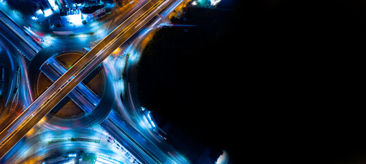 Aerial view of car traffic transportation above circle roundabout road of Drone aerial view fly ,...