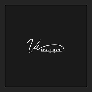 initials VC logo design signature monogram handwriting vector graphic premium illustration