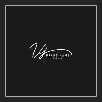 initials VJ logo design signature monogram handwriting vector graphic premium illustration