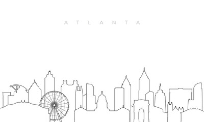 Naklejka premium Outline Atlanta skyline. Trendy template with Atlanta city buildings and landmarks in line style. Stock vector design.
