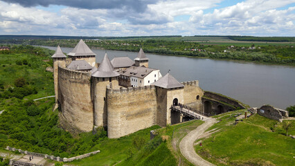 Khotyn fortress - a medieval castle on the banks of the river 
