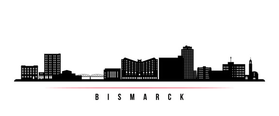 Bismarck skyline horizontal banner. Black and white silhouette of Bismarck, North Dakota. Vector template for your design.