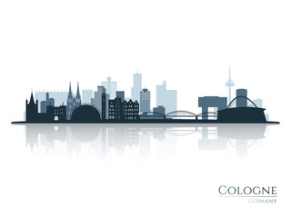 Naklejka premium Cologne skyline silhouette with reflection. Landscape Cologne, Germany. Vector illustration.