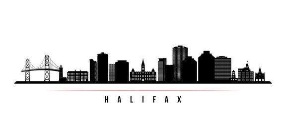 Halifax skyline horizontal banner. Black and white silhouette of Halifax, Nova Scotia. Vector template for your design.