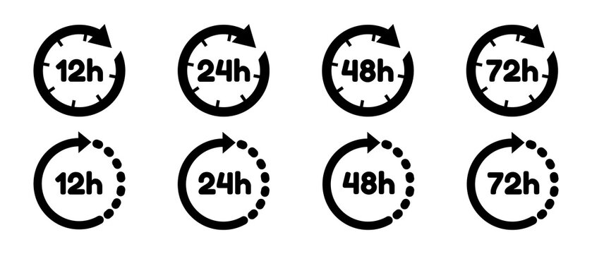 Time Icons 12h To 72h - Different Vector Illustrations Isolated On White Background