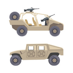Military Car as Transportation Vehicle Used in Army for Carrying Armed Forces Vector Illustration Set © topvectors