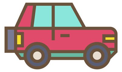 Car color icon. Red transport small toy