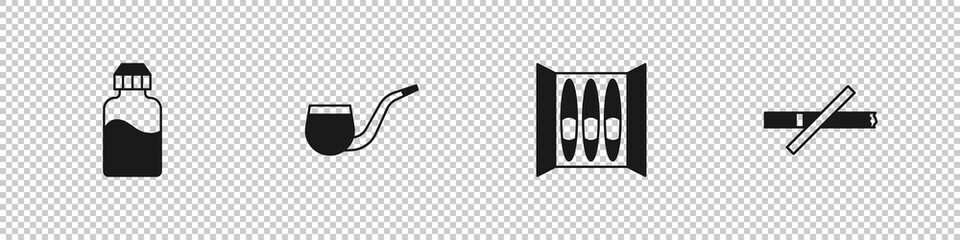 Set Vape liquid bottle, No pipe smoking, Cigar and icon. Vector