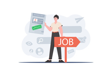 Job search concept. A man holds a passed test for a vacancy in his hands. Vector illustration in a flat style.