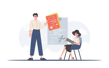 The HR manager is hiring a person. Job recruitment. Trend style, vector illustration.