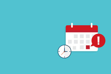 Calendar deadline or event reminder notification with clock. - obrazy, fototapety, plakaty