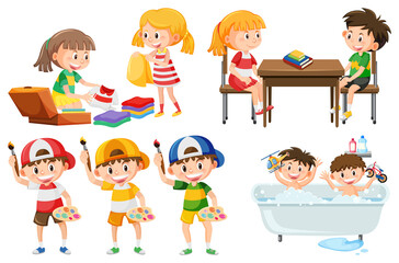 Set of children doing different activities
