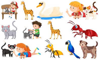 Fototapeta na wymiar Set of various wild animals in cartoon style