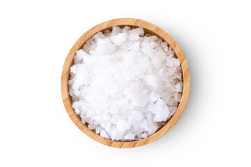 sea salt in a bowl on white - obrazy, fototapety, plakaty