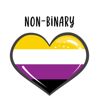 Non binary heart symbol - Rainbow heart sticker Pride Banner. LGBT Flag colors. Happy Pride Month Vector Illustration. LGBTQ plus community festival icons.