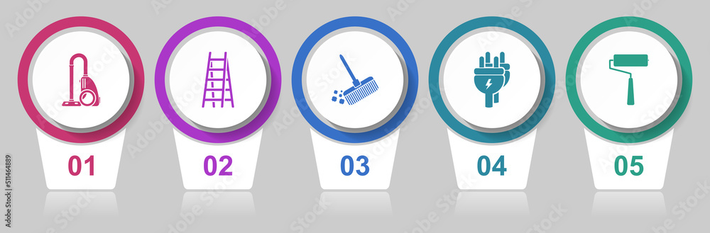 Fototapete home service concept vector icon set, internet modern design infographic template, tools colorful we