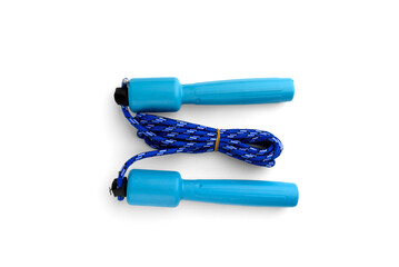 Blue skipping rope isolated on white background.