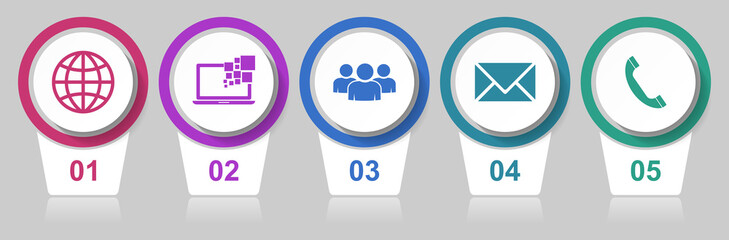 Social media concept vector icon set, internet modern design infographic template, colorful web pointers collection