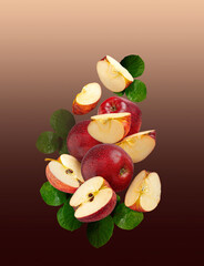 спелые красные яблоки в левитации 