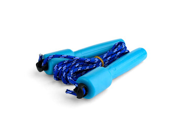 Blue skipping rope isolated on white background.