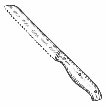 kitchen bread knife isolated doodle hand drawn sketch with outline style