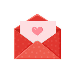 Illustration of an envelope with heart. Love message. Valentine's day love letter for postcard, poster, print, holiday card.