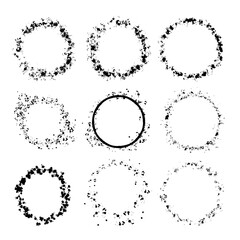 Set of abstract round frames with paint spots. Vector ink stains for greeting cards, invitations, web, poster, decor.