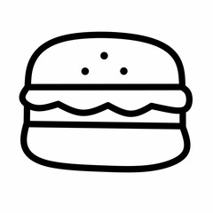 Single burger, hamburger, cheeseburger line icon in linear style isolated on white background. Pictogram symbol and illustration for logo. Thin black line vector.